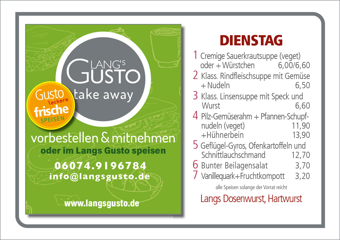 Gusto-Tagesplan-Dienstag