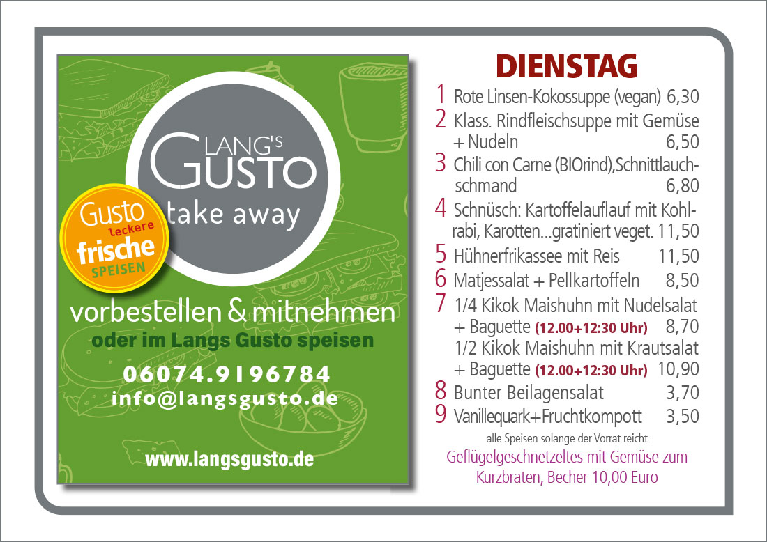 Gusto-Tagesplan-Dienstag