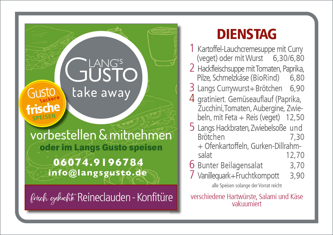 Gusto-Tagesplan-Dienstag