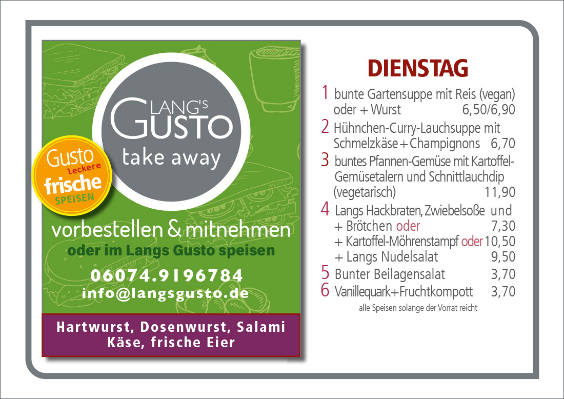 Gusto-Tagesplan-Dienstag