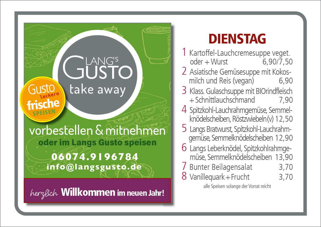 Gusto-Tagesplan-Dienstag