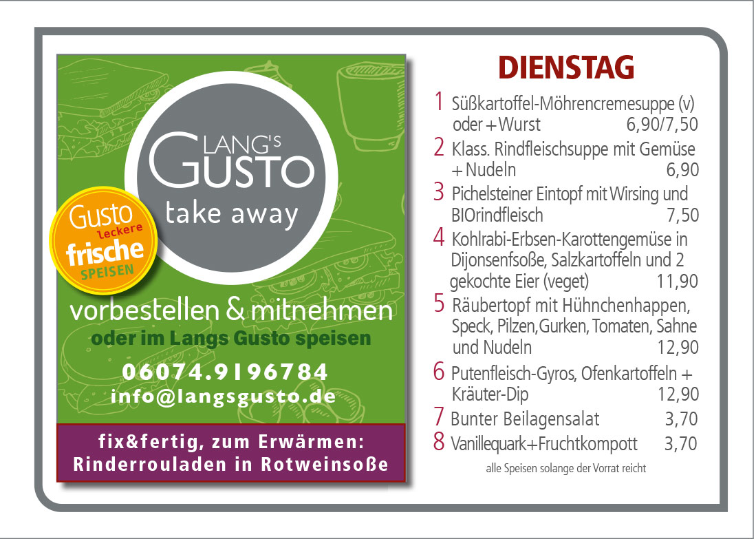 Gusto-Tagesplan-Dienstag